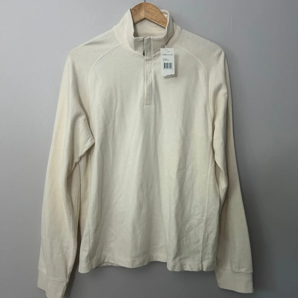 Polo Ralph Lauren Pullover Mens Large Cream 1/4 Zip Elbow Patch Cotton NWT VTG